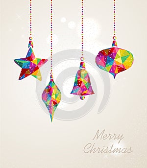 Merry Christmas multicolors hanging baubles composition