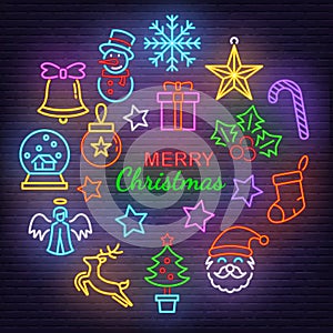 Merry christmas neon icons