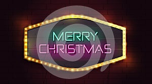 Merry christmas neon signboard background design. illustration template