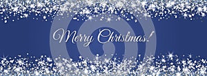 Merry Christmas and New Year banner. Silver glitter decoration