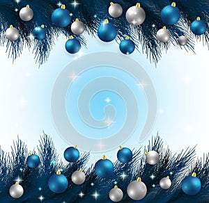 Merry Christmas,New year card and glitter decoration. blue and white background with christmas