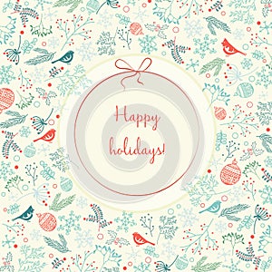 Merry Christmas New Year decoration elements circle greeting label card mistletoe composition. Happy holidays.