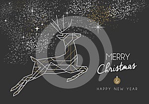 Merry christmas new year deer art deco outline