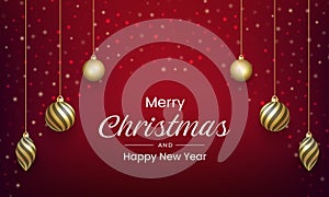 Merry Christmas and New Year design with gold ball ornament