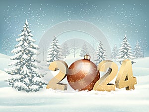 Merry Christmas and New Year Holiday landscape background with a 2024