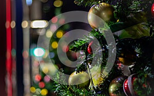 Merry Christmas and New Year holidays, Decorated Christmas tree Blurred bokeh background.