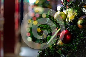 Merry Christmas and New Year holidays, Decorated Christmas tree Blurred bokeh background.