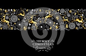 Merry christmas new year label pattern gold deer