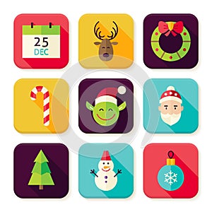 Merry Christmas New Year Square App Icons Set