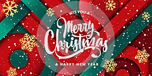 Merry Christmas and New Year typographical on holidays background.