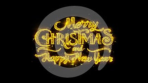 Merry Christmas and new year Typography Written with Golden Particles Sparks Fireworks Display 2