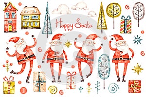 Merry christmas and new year watercolor selection