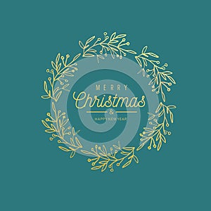 Merry Christmas and New Year words on Christmas tree frame decoration. Vector hand drawn Lettering. Vintage
