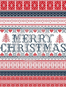 Merry Christmas Nordic style vector seamless Christmas patterns inspired by Scandinavian Christmas, festive winter in stitch