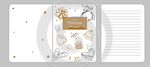 Merry Christmas notebook, planner, scrapbook cover . Vector hand drawn illustrations and Lettering. Inspirational