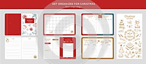 Before Merry Christmas organizer, planner, notepad, diary with vector hand drawn illustrations and handwritten