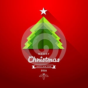 Merry Christmas origami paper green tree overlap photo