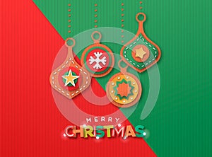 Merry Christmas paper cut bauble ornament card