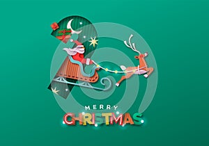 Merry Christmas papercut santa claus sled card