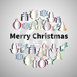 Merry Christmas papercut set, in circle shape, christmas tree, p