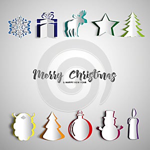 Merry Christmas papercut set, Realistic origami set, christmas t