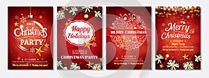 Merry christmas party glass ball and gift box for flyer brochure