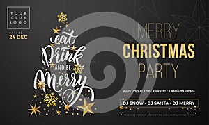 Merry Christmas party poster banner vector golden decoration snowflake New Year background