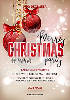 Merry Christmas party poster design.