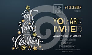 Merry Christmas party poster greeting vector golden decoration snowflake New Year background