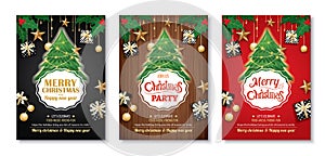 Merry christmas party and tree on background invitation theme co