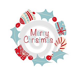 Merry Christmas pastel colored wreath digital illustration