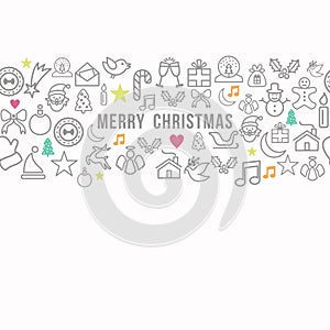 Merry Christmas pattern outline icons set card background