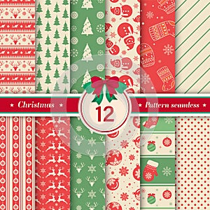 Merry Christmas pattern seamless collection. X-mas background.