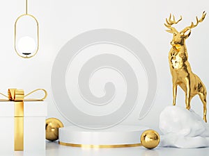 merry christmas pedestal podium concept. scene with christmas object