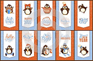 Merry Christmas Penguins Cartoon Animals, Birds
