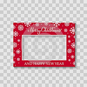 Merry Christmas photo booth frame on transparent background. Holidays party photobooth props. Vector template