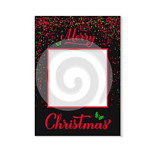 Merry Christmas photo booth frame on white background. Holidays party photobooth props. Vector template