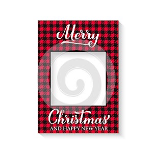 Merry Christmas photo booth frame on white background. Winter holidays party photobooth props. Vector template