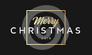Merry Christmas phrase in frame. Luxury black and golden color background. Premium vector illustration with typographic
