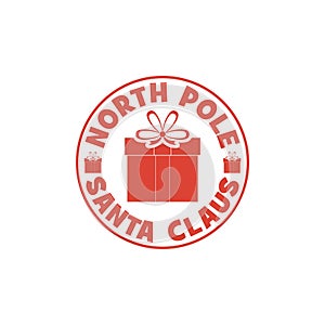 Merry Christmas post stamp Santa Claus from North Pole Isolated on white background