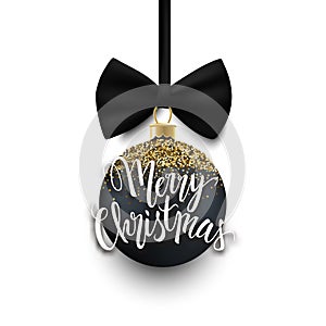 Merry Christmas postcard with decorative black and gold glitter