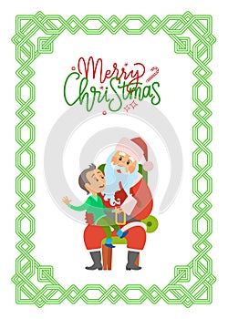 Merry Christmas Postcard with Santa Claus and Boy