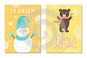 Merry Christmas Postcard with Smiling Snowman Card