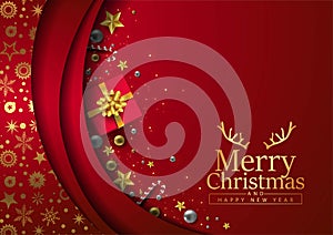 Merry Christmas poster design 3d platform with Christmas elements. vector illustration