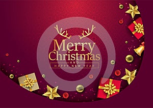 Merry Christmas poster design with red background. vector illustration