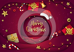Merry Christmas poster design with red background. vector illustration