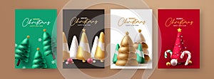Merry christmas poster set design. Christmas and new year greeting text in gift card lay out collection