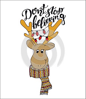 Merry Christmas quote lettering Dont stop believing with dear