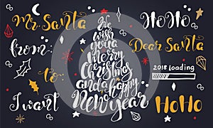 Merry Christmas quotes lettering set Happy New Year 2018 Typography designs