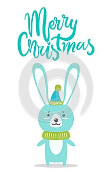 Merry Christmas Rabbit Title Vector Illustration